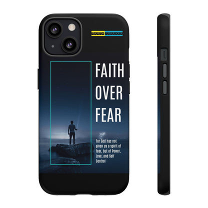 DOUBLE LAYER BLACK PHONE CASE WITH CHRISTIAN QUOTE "FAITH OVER FEAR " - MADE FOR  IPHONE, SAMSUNG AND GOOGLE PIXEL MODELS