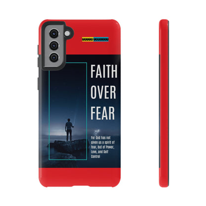 DOUBLE LAYER RED PHONE CASE WITH CHRISTIAN QUOTE "FAITH OVER FEAR " - MADE FOR  IPHONE, SAMSUNG AND GOOGLE PIXEL MODELS