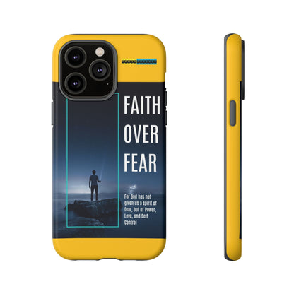 DOUBLE LAYER YELLOW PHONE CASE WITH CHRISTIAN QUOTE "FAITH OVER FEAR " - MADE FOR  IPHONE, SAMSUNG AND GOOGLE PIXEL MODELS