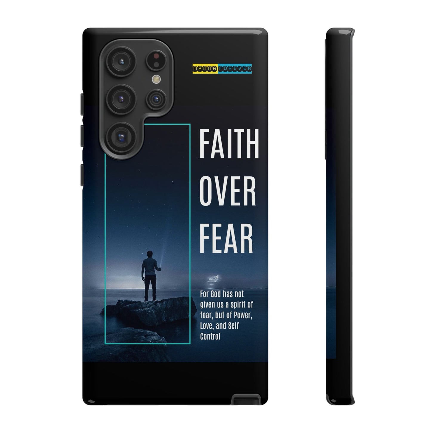 DOUBLE LAYER BLACK PHONE CASE WITH CHRISTIAN QUOTE "FAITH OVER FEAR " - MADE FOR  IPHONE, SAMSUNG AND GOOGLE PIXEL MODELS