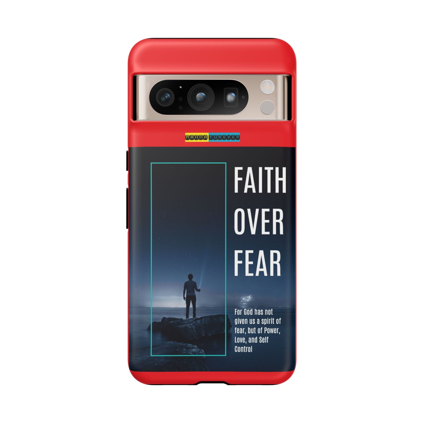 DOUBLE LAYER RED PHONE CASE WITH CHRISTIAN QUOTE "FAITH OVER FEAR " - MADE FOR  IPHONE, SAMSUNG AND GOOGLE PIXEL MODELS