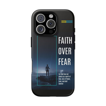 DOUBLE LAYER BLACK PHONE CASE WITH CHRISTIAN QUOTE "FAITH OVER FEAR " - MADE FOR  IPHONE, SAMSUNG AND GOOGLE PIXEL MODELS