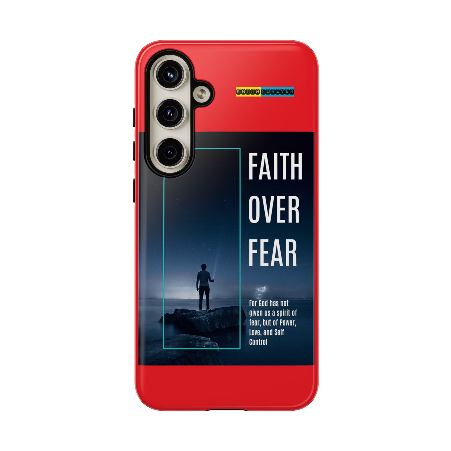 DOUBLE LAYER RED PHONE CASE WITH CHRISTIAN QUOTE "FAITH OVER FEAR " - MADE FOR  IPHONE, SAMSUNG AND GOOGLE PIXEL MODELS