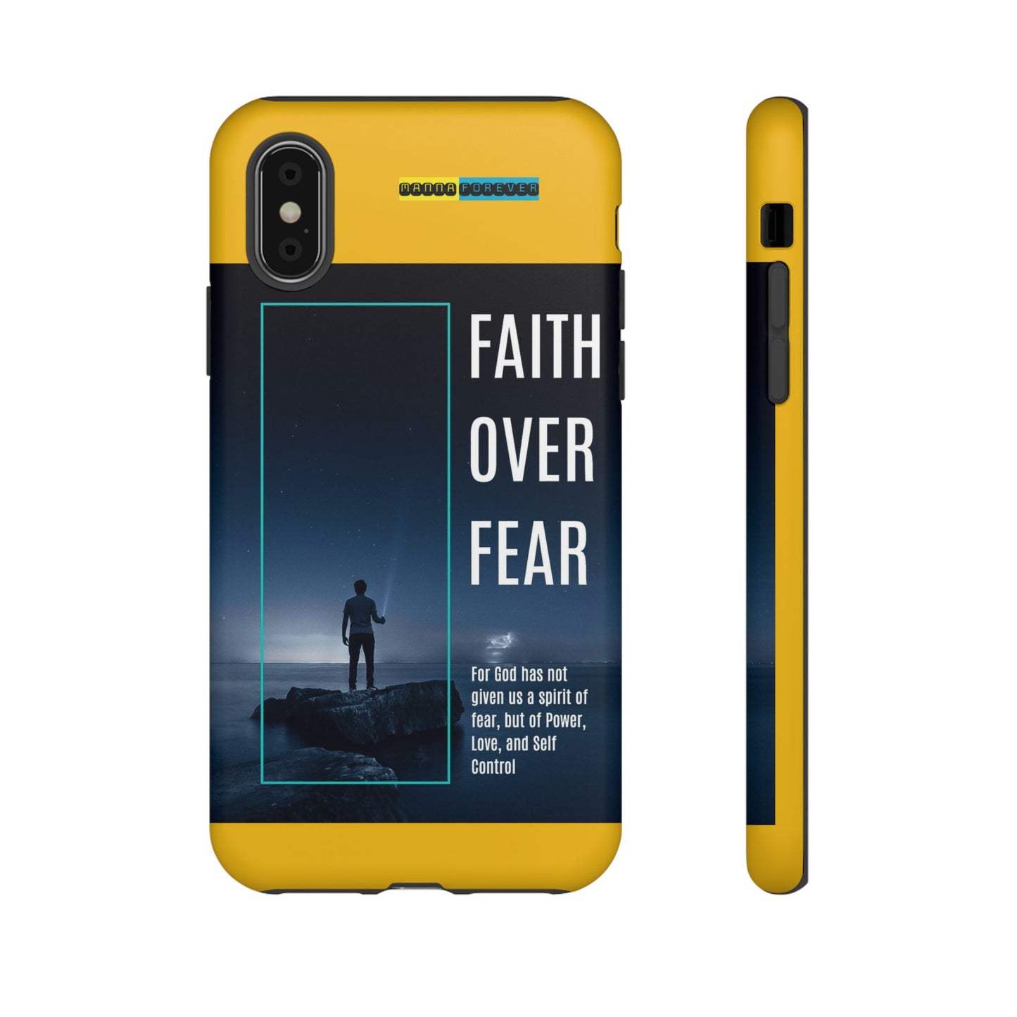 DOUBLE LAYER YELLOW PHONE CASE WITH CHRISTIAN QUOTE "FAITH OVER FEAR " - MADE FOR  IPHONE, SAMSUNG AND GOOGLE PIXEL MODELS