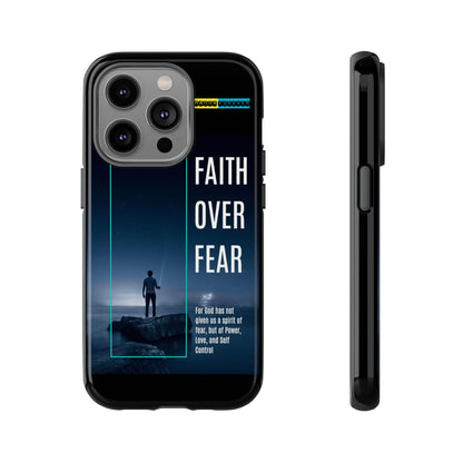 DOUBLE LAYER BLACK PHONE CASE WITH CHRISTIAN QUOTE "FAITH OVER FEAR " - MADE FOR  IPHONE, SAMSUNG AND GOOGLE PIXEL MODELS