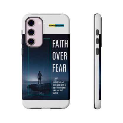 DOUBLE LAYER WHITE PHONE CASE WITH CHRISTIAN QUOTE "FAITH OVER FEAR " - MADE FOR  IPHONE, SAMSUNG AND GOOGLE PIXEL MODELS