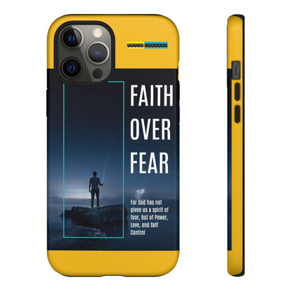 DOUBLE LAYER YELLOW PHONE CASE WITH CHRISTIAN QUOTE "FAITH OVER FEAR " - MADE FOR  IPHONE, SAMSUNG AND GOOGLE PIXEL MODELS