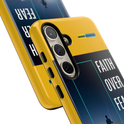 DOUBLE LAYER YELLOW PHONE CASE WITH CHRISTIAN QUOTE "FAITH OVER FEAR " - MADE FOR  IPHONE, SAMSUNG AND GOOGLE PIXEL MODELS