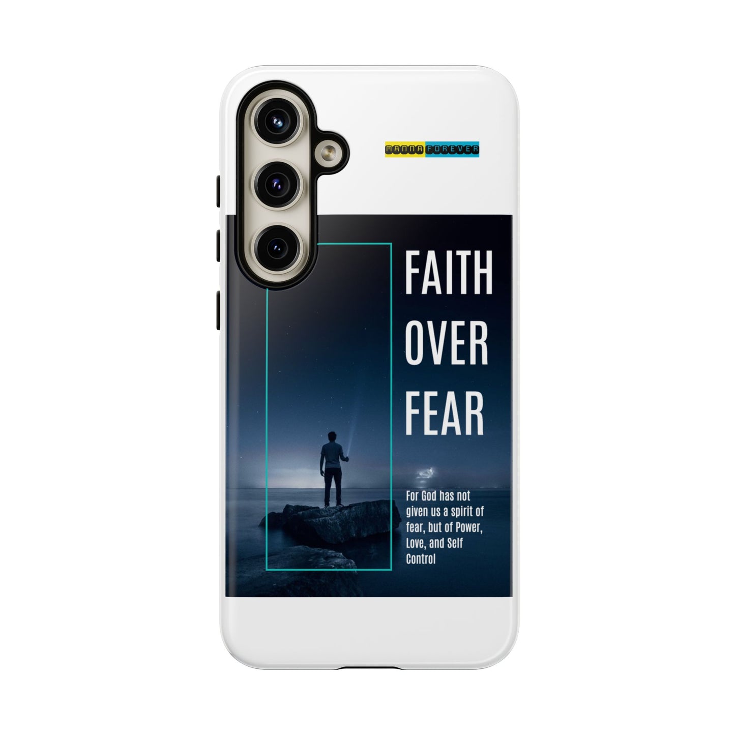 DOUBLE LAYER WHITE PHONE CASE WITH CHRISTIAN QUOTE "FAITH OVER FEAR " - MADE FOR  IPHONE, SAMSUNG AND GOOGLE PIXEL MODELS