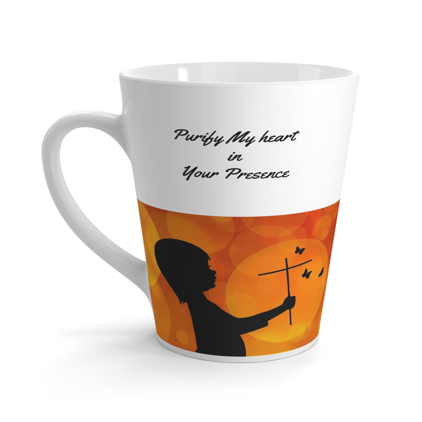 WHITE CERAMIC LATTE MUG PURIFY MY HEART WITH BIBLE VERSE PSALM 51