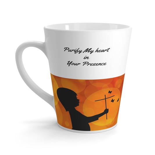 WHITE CERAMIC LATTE MUG PURIFY MY HEART WITH BIBLE VERSE PSALM 51