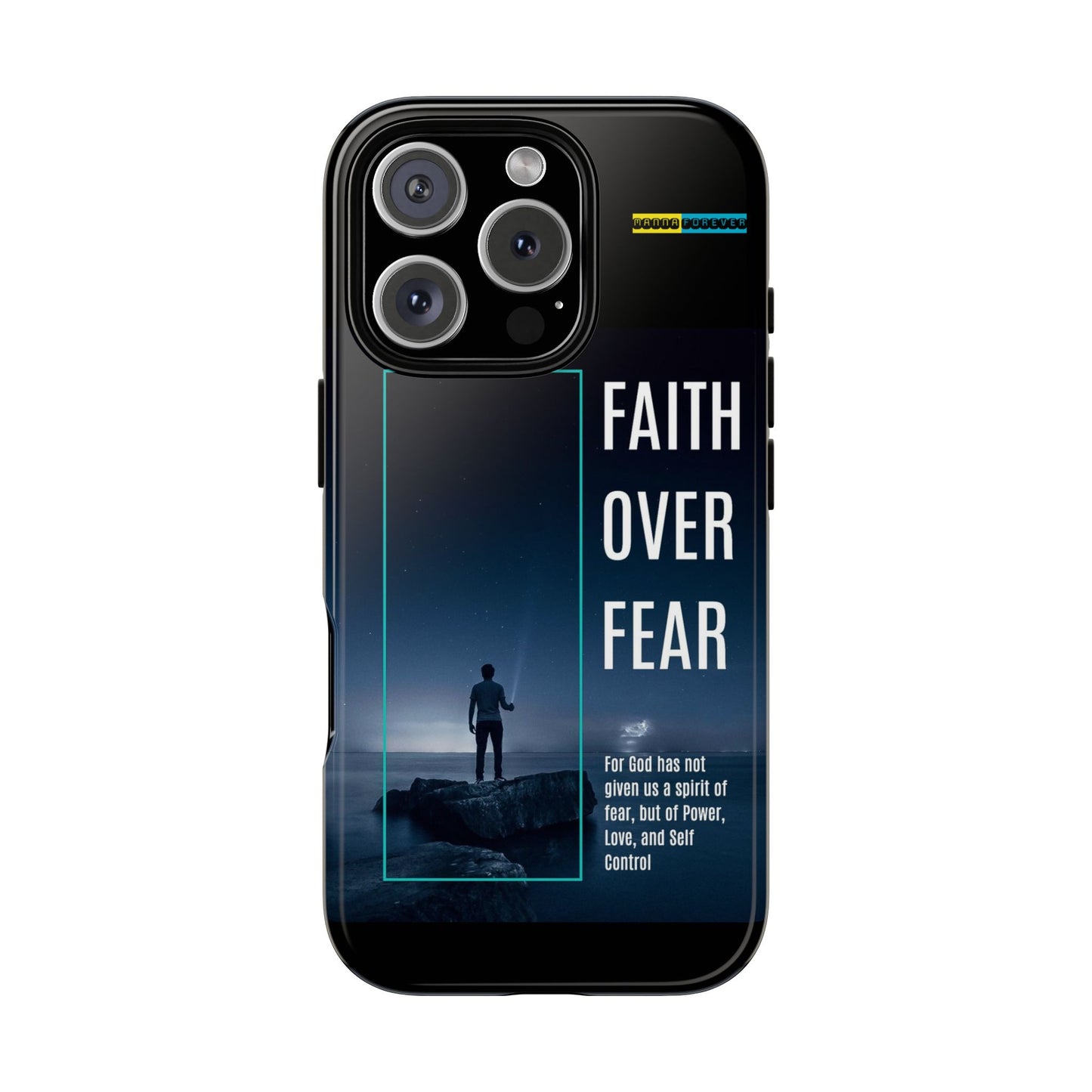 DOUBLE LAYER BLACK PHONE CASE WITH CHRISTIAN QUOTE "FAITH OVER FEAR " - MADE FOR  IPHONE, SAMSUNG AND GOOGLE PIXEL MODELS