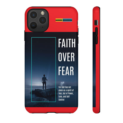 DOUBLE LAYER RED PHONE CASE WITH CHRISTIAN QUOTE "FAITH OVER FEAR " - MADE FOR  IPHONE, SAMSUNG AND GOOGLE PIXEL MODELS