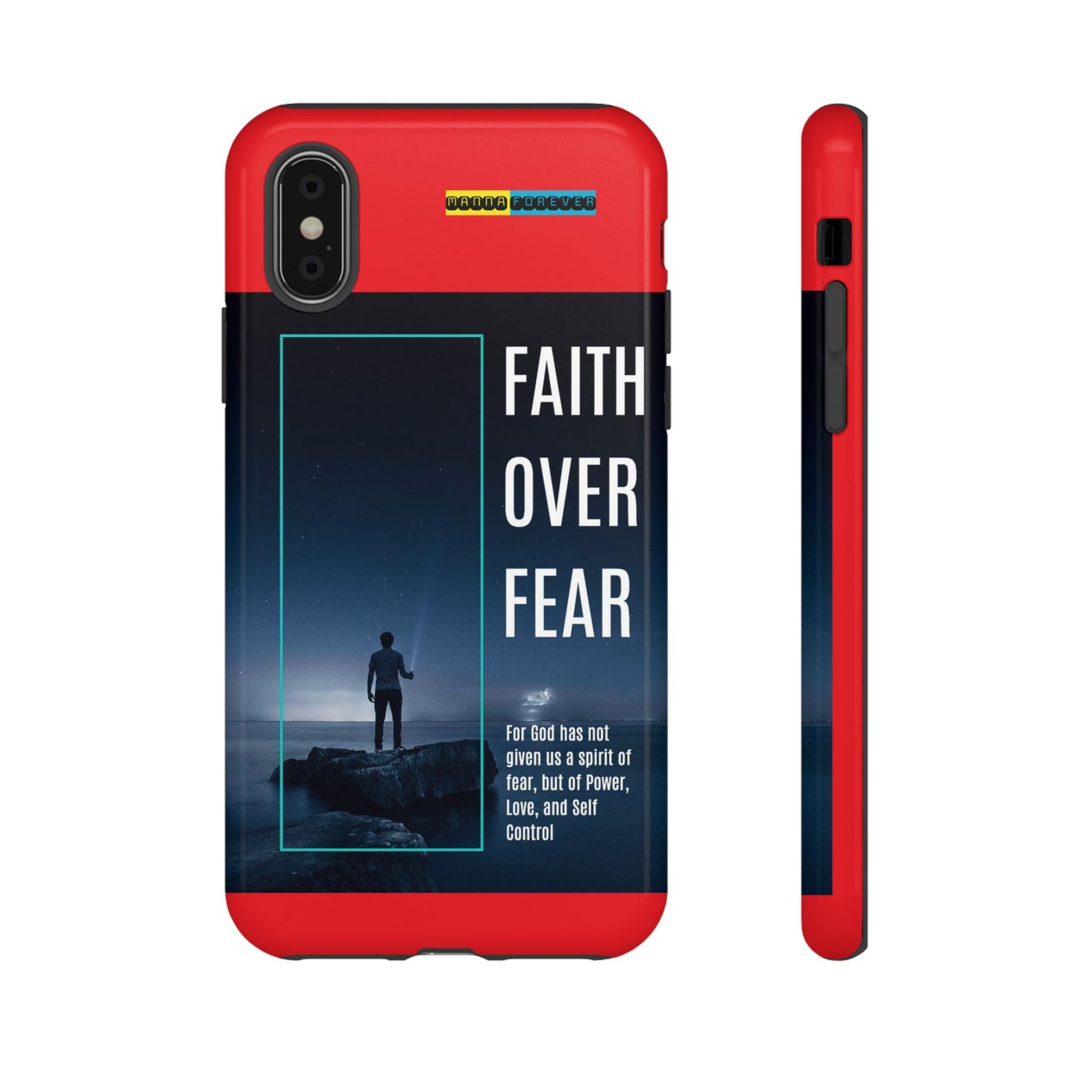 DOUBLE LAYER RED PHONE CASE WITH CHRISTIAN QUOTE "FAITH OVER FEAR " - MADE FOR  IPHONE, SAMSUNG AND GOOGLE PIXEL MODELS