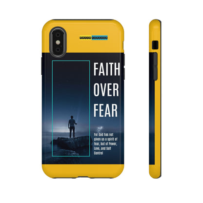 DOUBLE LAYER YELLOW PHONE CASE WITH CHRISTIAN QUOTE "FAITH OVER FEAR " - MADE FOR  IPHONE, SAMSUNG AND GOOGLE PIXEL MODELS