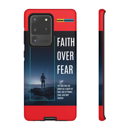 DOUBLE LAYER RED PHONE CASE WITH CHRISTIAN QUOTE "FAITH OVER FEAR " - MADE FOR  IPHONE, SAMSUNG AND GOOGLE PIXEL MODELS