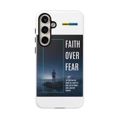 DOUBLE LAYER WHITE PHONE CASE WITH CHRISTIAN QUOTE "FAITH OVER FEAR " - MADE FOR  IPHONE, SAMSUNG AND GOOGLE PIXEL MODELS