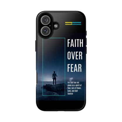 DOUBLE LAYER BLACK PHONE CASE WITH CHRISTIAN QUOTE "FAITH OVER FEAR " - MADE FOR  IPHONE, SAMSUNG AND GOOGLE PIXEL MODELS