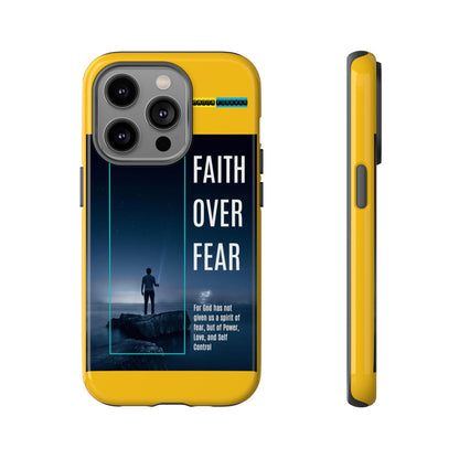 DOUBLE LAYER YELLOW PHONE CASE WITH CHRISTIAN QUOTE "FAITH OVER FEAR " - MADE FOR  IPHONE, SAMSUNG AND GOOGLE PIXEL MODELS