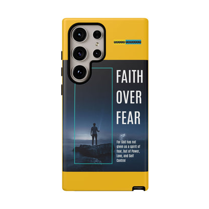 DOUBLE LAYER YELLOW PHONE CASE WITH CHRISTIAN QUOTE "FAITH OVER FEAR " - MADE FOR  IPHONE, SAMSUNG AND GOOGLE PIXEL MODELS