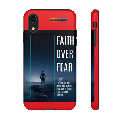 DOUBLE LAYER RED PHONE CASE WITH CHRISTIAN QUOTE "FAITH OVER FEAR " - MADE FOR  IPHONE, SAMSUNG AND GOOGLE PIXEL MODELS