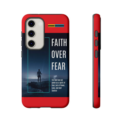 DOUBLE LAYER RED PHONE CASE WITH CHRISTIAN QUOTE "FAITH OVER FEAR " - MADE FOR  IPHONE, SAMSUNG AND GOOGLE PIXEL MODELS