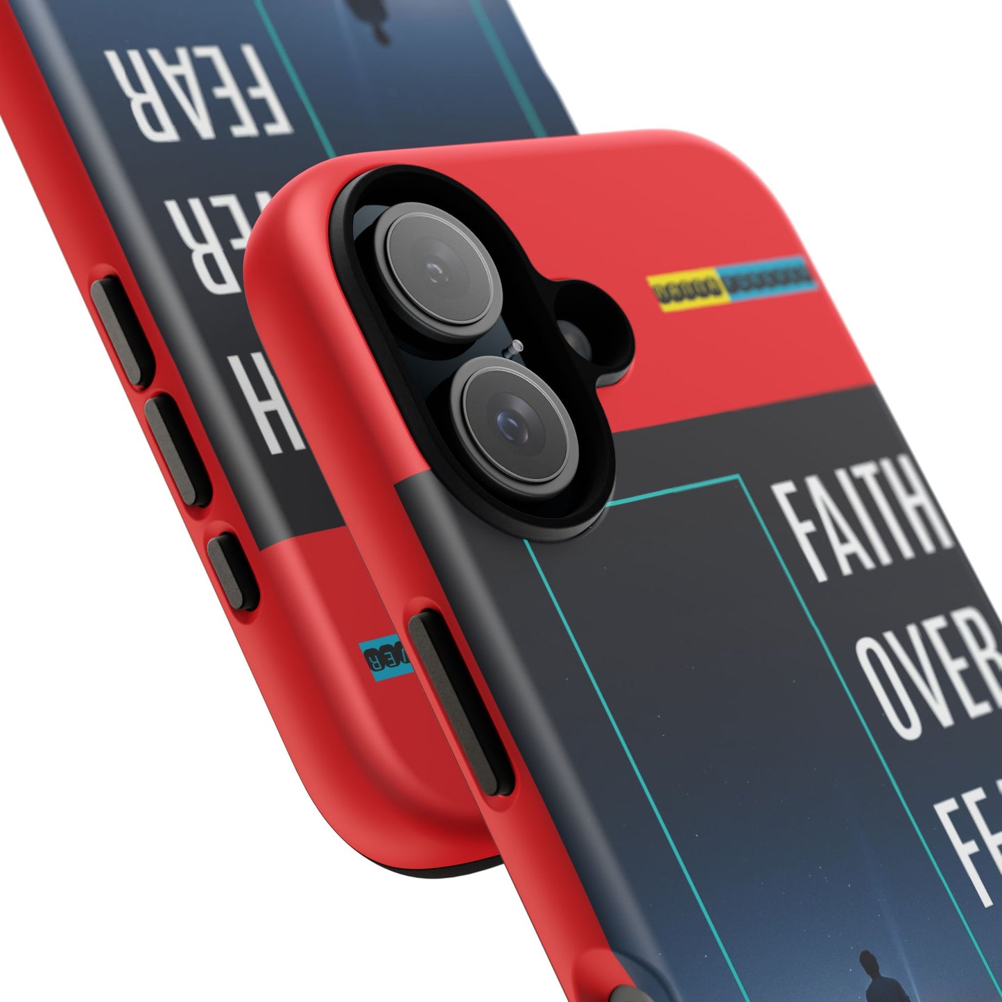 DOUBLE LAYER RED PHONE CASE WITH CHRISTIAN QUOTE "FAITH OVER FEAR " - MADE FOR  IPHONE, SAMSUNG AND GOOGLE PIXEL MODELS