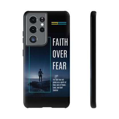 DOUBLE LAYER BLACK PHONE CASE WITH CHRISTIAN QUOTE "FAITH OVER FEAR " - MADE FOR  IPHONE, SAMSUNG AND GOOGLE PIXEL MODELS