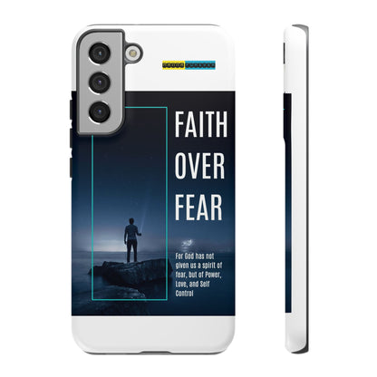 DOUBLE LAYER WHITE PHONE CASE WITH CHRISTIAN QUOTE "FAITH OVER FEAR " - MADE FOR  IPHONE, SAMSUNG AND GOOGLE PIXEL MODELS