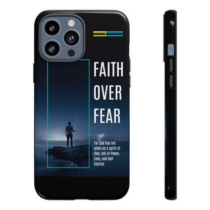 DOUBLE LAYER BLACK PHONE CASE WITH CHRISTIAN QUOTE "FAITH OVER FEAR " - MADE FOR  IPHONE, SAMSUNG AND GOOGLE PIXEL MODELS