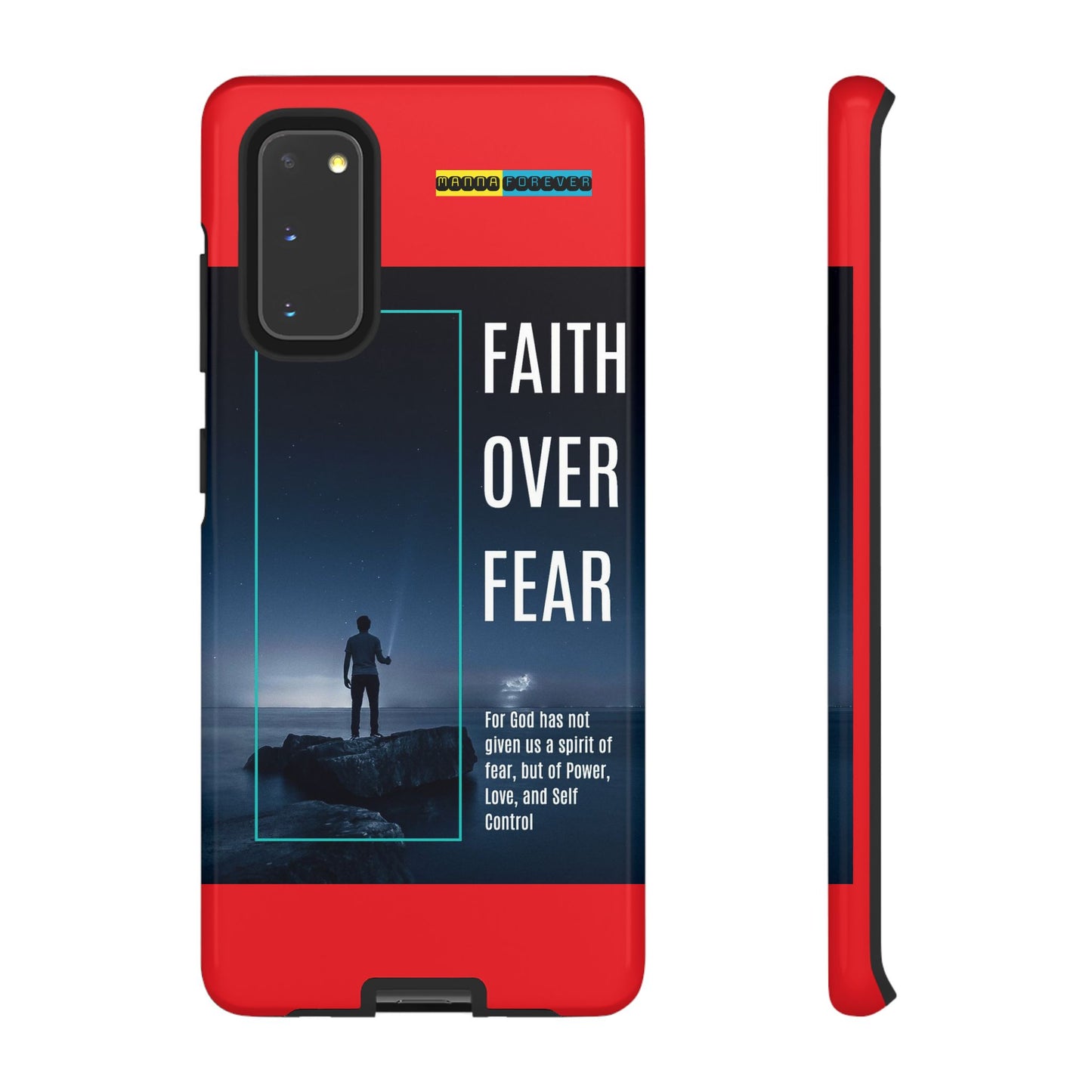 DOUBLE LAYER RED PHONE CASE WITH CHRISTIAN QUOTE "FAITH OVER FEAR " - MADE FOR  IPHONE, SAMSUNG AND GOOGLE PIXEL MODELS