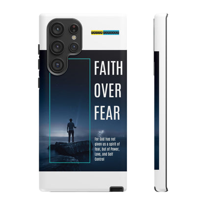 DOUBLE LAYER WHITE PHONE CASE WITH CHRISTIAN QUOTE "FAITH OVER FEAR " - MADE FOR  IPHONE, SAMSUNG AND GOOGLE PIXEL MODELS