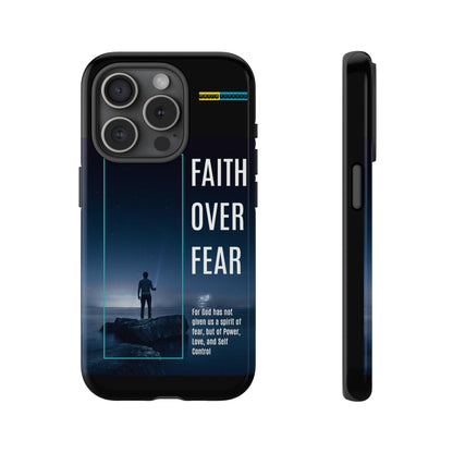 DOUBLE LAYER BLACK PHONE CASE WITH CHRISTIAN QUOTE "FAITH OVER FEAR " - MADE FOR  IPHONE, SAMSUNG AND GOOGLE PIXEL MODELS