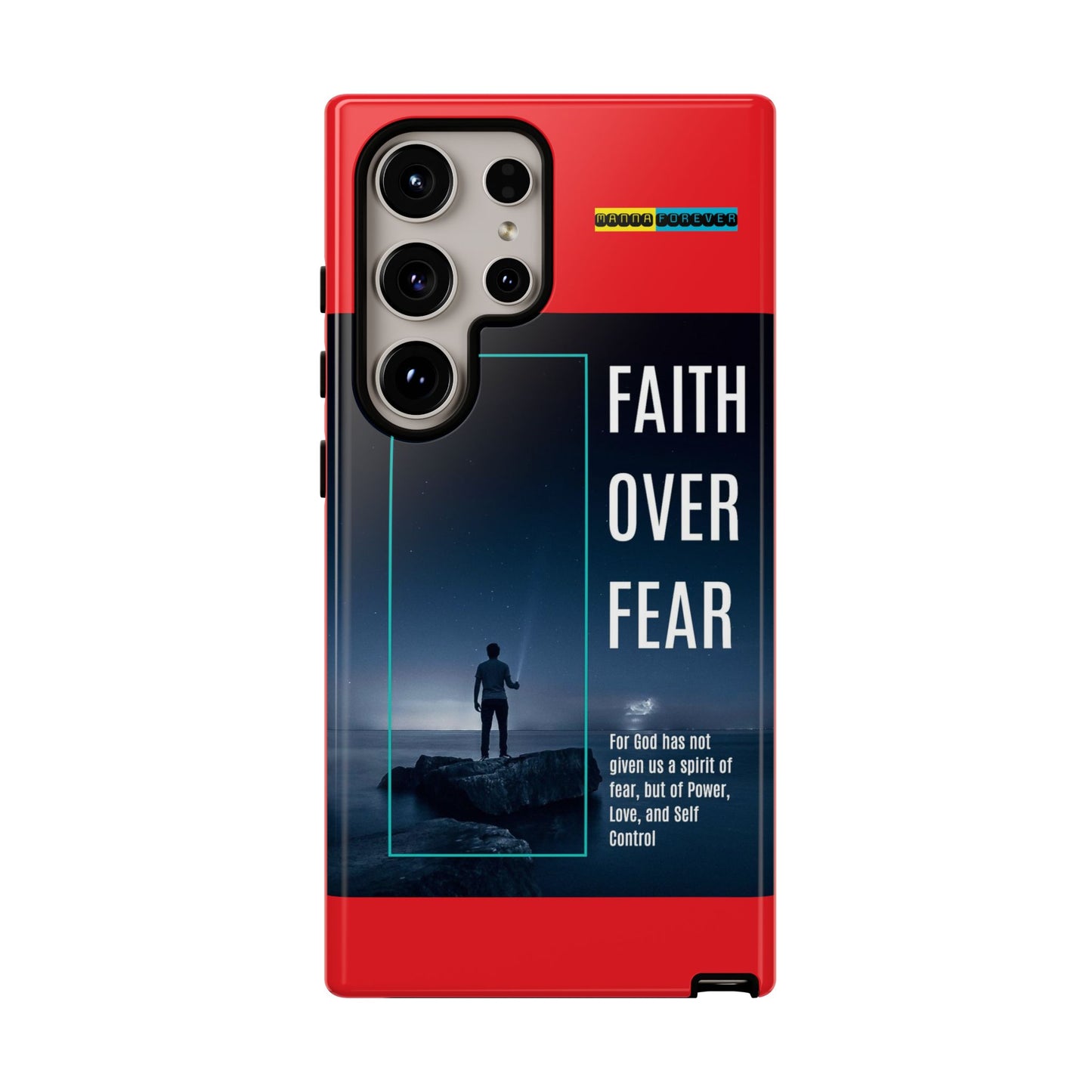 DOUBLE LAYER RED PHONE CASE WITH CHRISTIAN QUOTE "FAITH OVER FEAR " - MADE FOR  IPHONE, SAMSUNG AND GOOGLE PIXEL MODELS