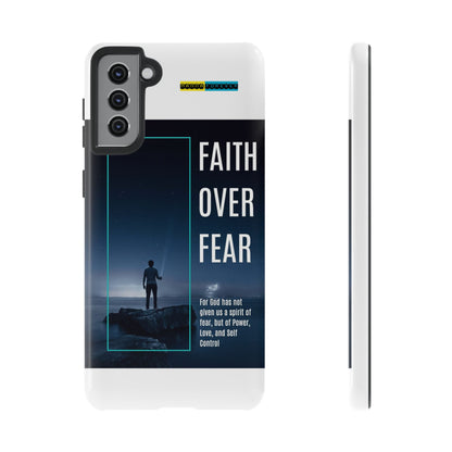 DOUBLE LAYER WHITE PHONE CASE WITH CHRISTIAN QUOTE "FAITH OVER FEAR " - MADE FOR  IPHONE, SAMSUNG AND GOOGLE PIXEL MODELS