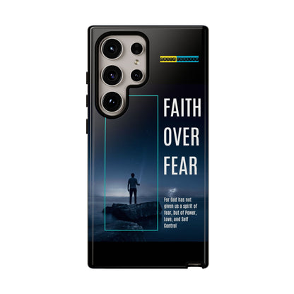 DOUBLE LAYER BLACK PHONE CASE WITH CHRISTIAN QUOTE "FAITH OVER FEAR " - MADE FOR  IPHONE, SAMSUNG AND GOOGLE PIXEL MODELS