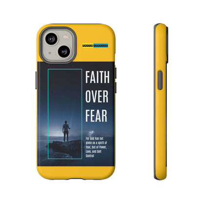 DOUBLE LAYER YELLOW PHONE CASE WITH CHRISTIAN QUOTE "FAITH OVER FEAR " - MADE FOR  IPHONE, SAMSUNG AND GOOGLE PIXEL MODELS