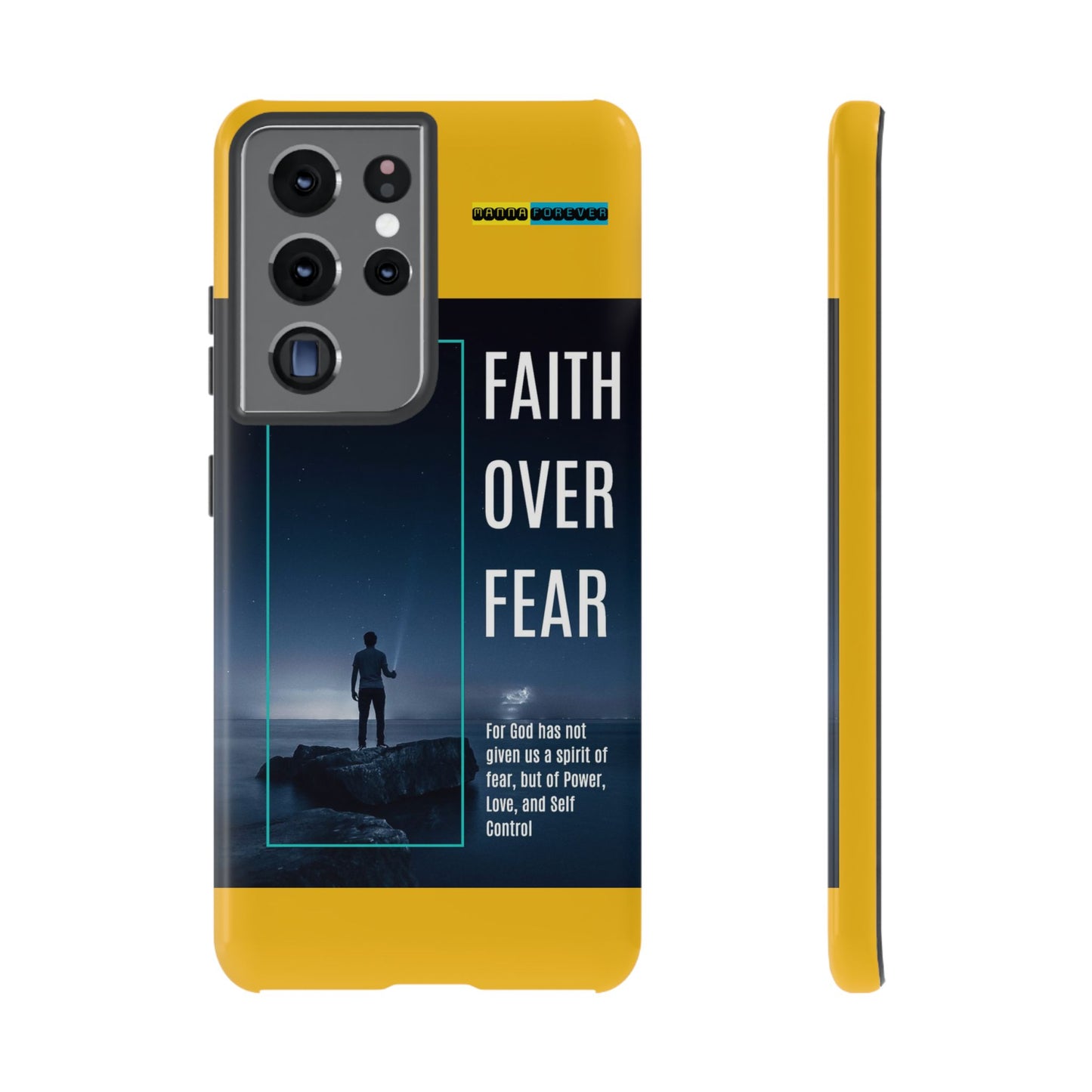 DOUBLE LAYER YELLOW PHONE CASE WITH CHRISTIAN QUOTE "FAITH OVER FEAR " - MADE FOR  IPHONE, SAMSUNG AND GOOGLE PIXEL MODELS