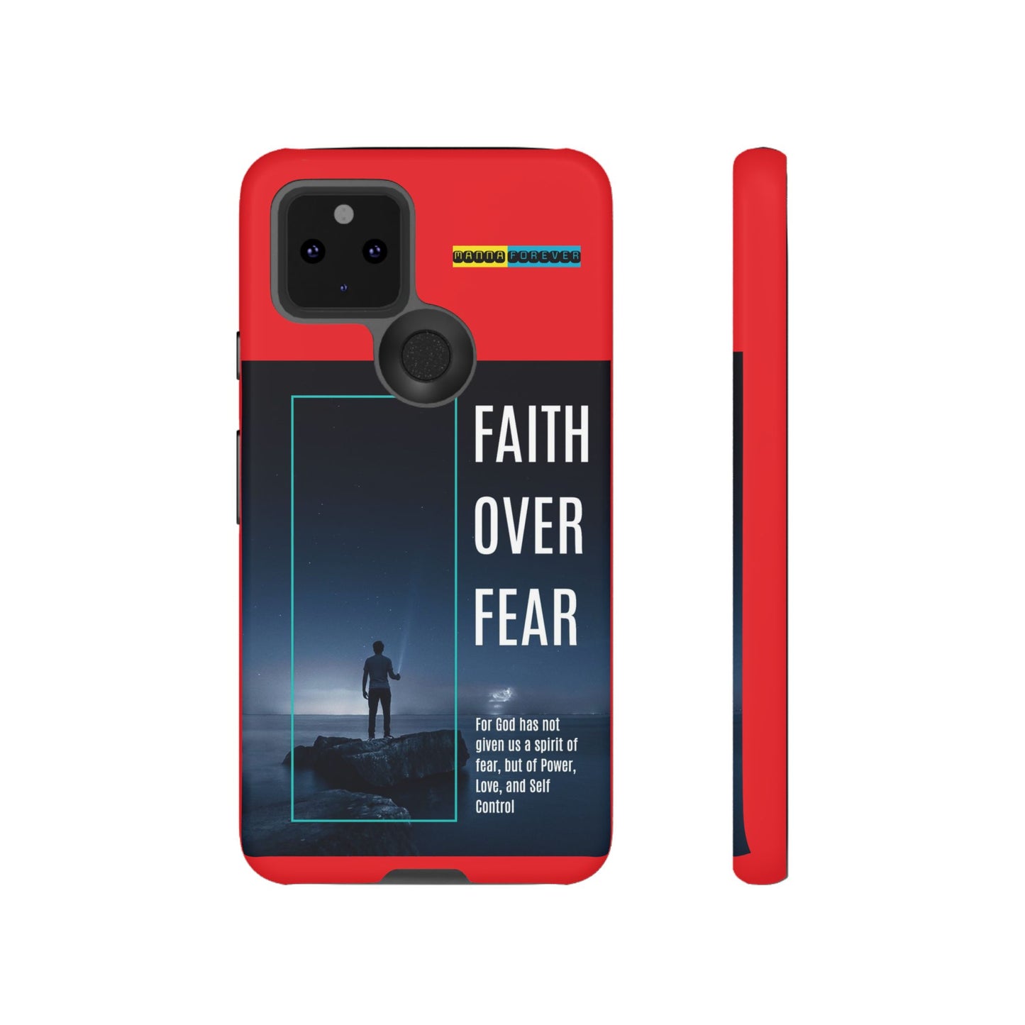 DOUBLE LAYER RED PHONE CASE WITH CHRISTIAN QUOTE "FAITH OVER FEAR " - MADE FOR  IPHONE, SAMSUNG AND GOOGLE PIXEL MODELS