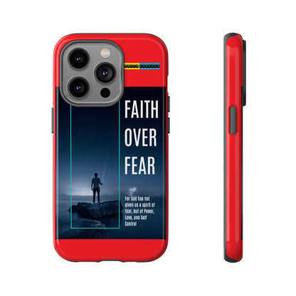 DOUBLE LAYER RED PHONE CASE WITH CHRISTIAN QUOTE "FAITH OVER FEAR " - MADE FOR  IPHONE, SAMSUNG AND GOOGLE PIXEL MODELS