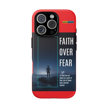 DOUBLE LAYER RED PHONE CASE WITH CHRISTIAN QUOTE "FAITH OVER FEAR " - MADE FOR  IPHONE, SAMSUNG AND GOOGLE PIXEL MODELS