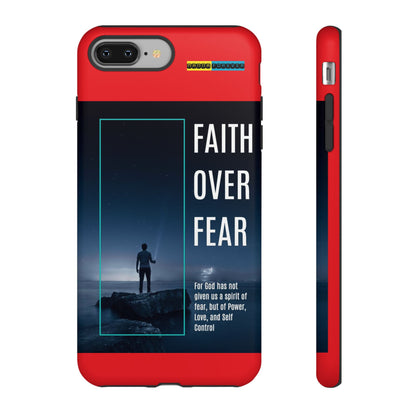 DOUBLE LAYER RED PHONE CASE WITH CHRISTIAN QUOTE "FAITH OVER FEAR " - MADE FOR  IPHONE, SAMSUNG AND GOOGLE PIXEL MODELS