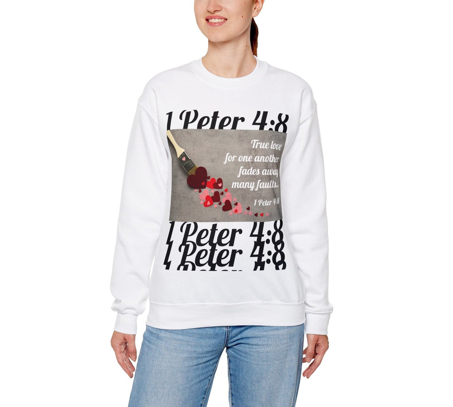 UNISEX SOFT CREWNECK SWEATSHIRT 1 PETER 4:8